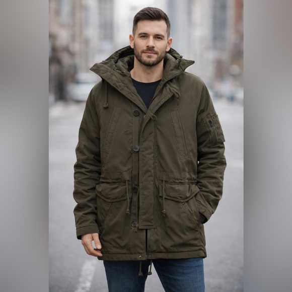Vintage Abercrombie & Fitch Dark Olive Green Parka Jacket Rare Y2K Large